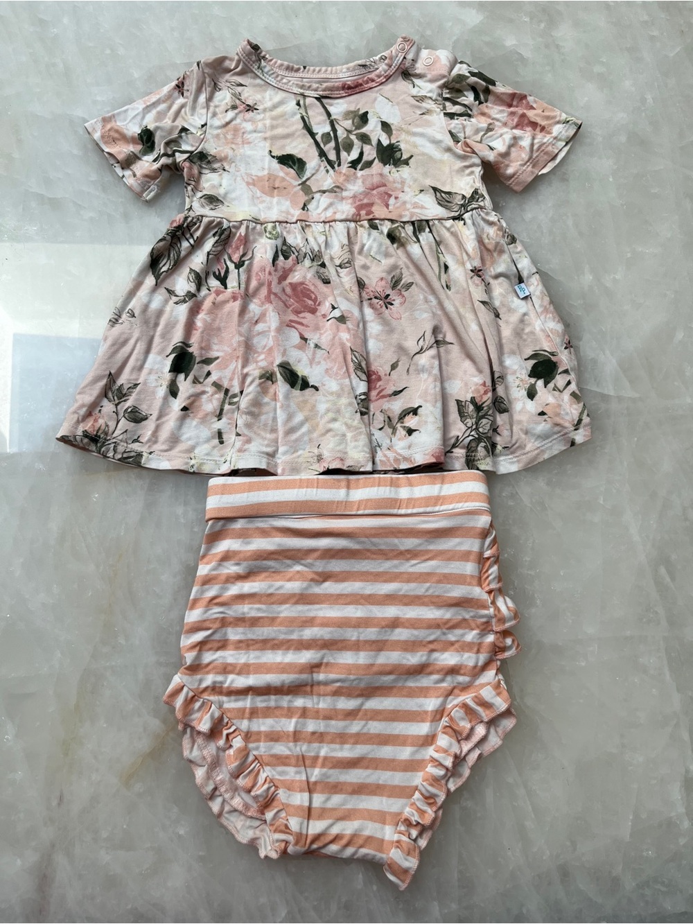 Posh Peanut Pink Floral Peplum Top with Striped Ruffle Bloomers